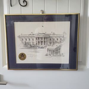 Vtg Don Cannavaro Framed And Signed Lithograph ' The White House & North Portico